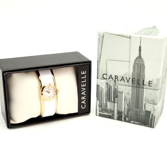 Caravelle New York White Gold Tone 20mm Petite Watch Cuff Working New in Box - Picture 1 of 9
